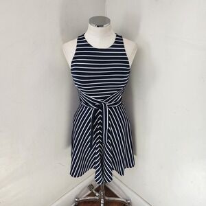 Anthropologie x Hutch Navy White Striped Sleeveless Cutout Mini Dress XS